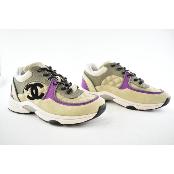 Chanel 21B Beige Purple Black White CC Logo Tie Flat Runner Trainer Sneaker 40.5 - Picture 5 of 11